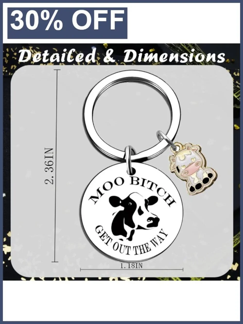 Cow Keychain Cowgirl Gifts Stainless Steel Cute Cow Print Keyring for Women Bag